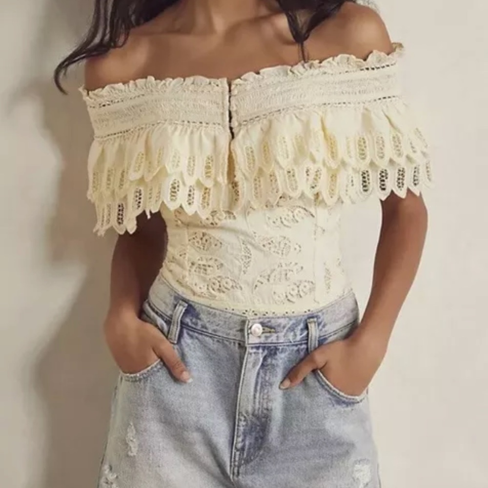 Intimately Free People Oh Cheri Scalloped Lace Bodysuit. NWT.  Size Medium